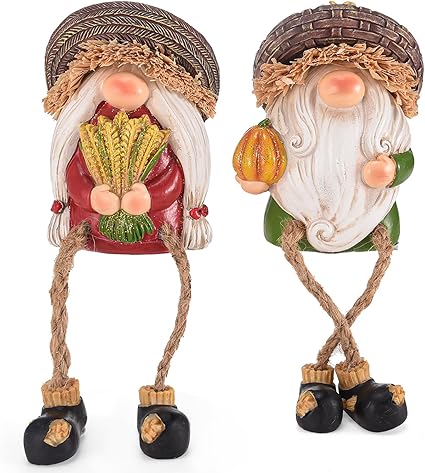 Jspupifip Figuras de otoño para el hogar, 2 juegos de resina blanca de barba elfo anciano con patas colgantes, decoraciones de mesa de Acción de Gracias, escultura de cosecha de frutas para exhibición