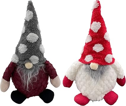 Pack 2 de Muñeca de Navidad Sentado Figura Papá Noel sin Cara Gnomo Elfo de Peluche Decoración de Mesa Repisa Rojo y Gris (Pareja 2 pcs)