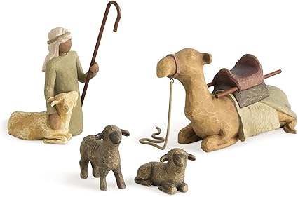 Figura de pastor con ovejas y camello, Willow Tree, Navidad Deco, Enesco