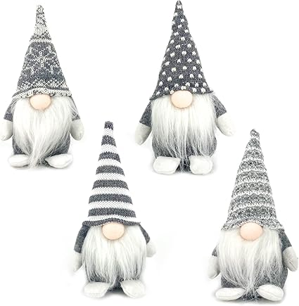 DUJSRZL 4 gnomos de Navidad de peluche de punto de Papá Noel hechos a mano para decoración de mesa, decoración del hogar, decoración de chimenea de mesa (ceniza)