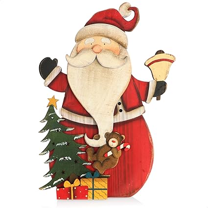 com-four® Expositor Decorativo para Navidad - Papá Noel XL de Madera para Montar - Adorno navideño para Decorar y Regalar (Papá Noel con Campana)