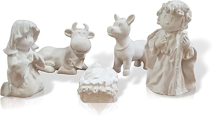 FUNNY CUP Nacimiento de escayola para Pintar Manualidades. 5 Piezas de Altura máxima 8 cm. Belén. Decoración del hogar