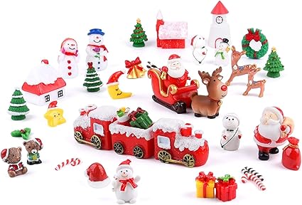 MIAHART 40 Piezas de Adornos navideños en Miniatura, Mini Adornos de Resina para Micro paisajes, árboles de Navidad, Papá Noel, muñeco de Nieve, Guirnalda, Campanas para Suministros de Fiesta