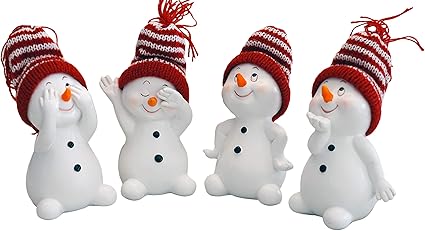 khevga Figuras decorativas navideñas, muñeco de nieve, 4 unidades, aprox. 6 x 6 x 11 cm (rojo)