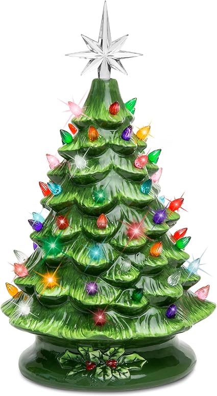 Best Choice Products Árbol de Navidad artificial de cerámica pintada a mano con luz de 15 pulgadas con 64 luces multicolor