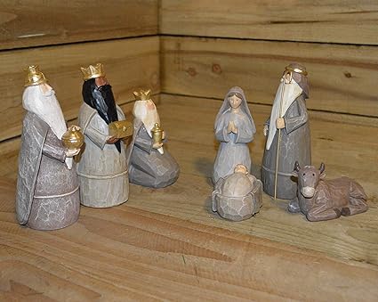 Kaemingk Belén navideño de polirresina con 7 figuras, color marrón natural