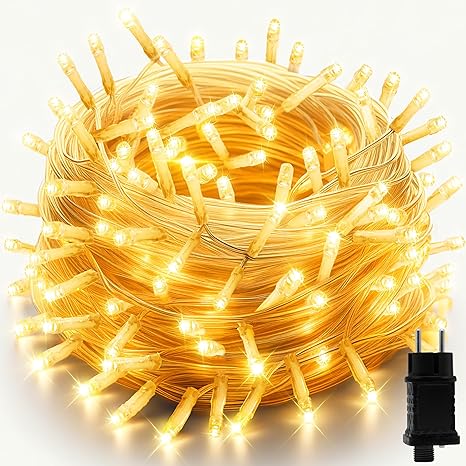 Uping Cadena de Luces, Guirnalda Luminosa 300 LED, 8 Modos de Luz con Conector, para Jardines, Casas, Boda, Navidad (Blanco Cálido) 