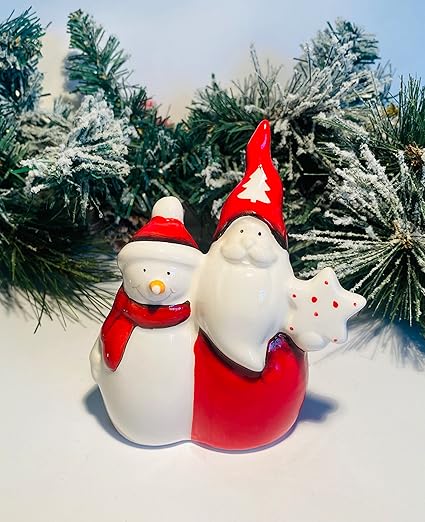Mezzaluna Gifts Figura de Navidad de cerámica de Papá Noel y muñeco de nieve o reno, 12 x 10 x 4,5 cm (alto x ancho x profundidad), color rojo