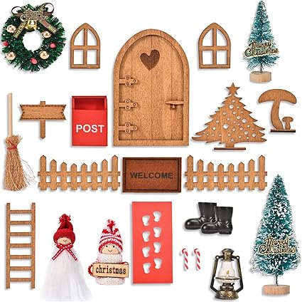 EYCLFY Kit Puerta Elfo Navidad Decoración, Puerta de Duende de Navidad Accesorios Miniatura Elfo Gnomos Casa Navideños, Juego de Regalo Manualidades Navidad para Niños