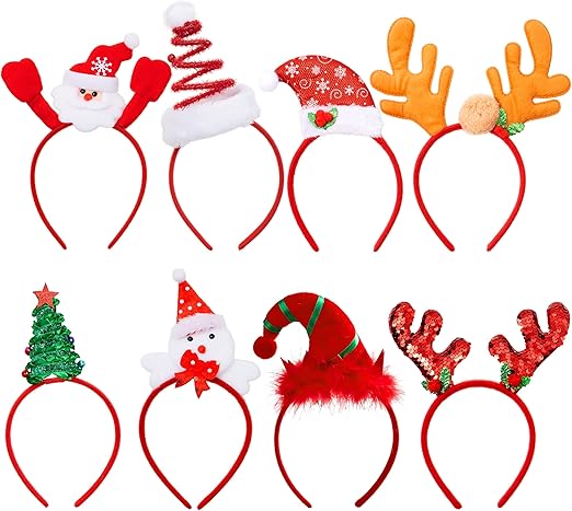 JOYIN 8 Pack de Diademas Sombrero de Navidad para niños y adulto Banda para Cabello Disfraz de navidad