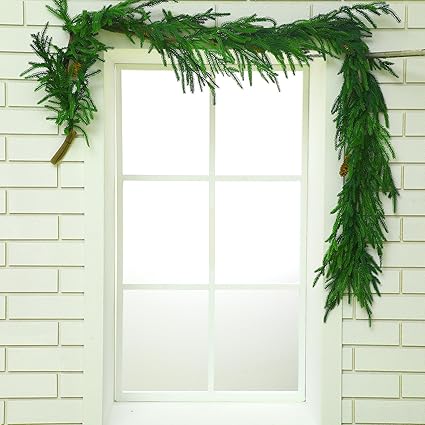 Jutom Guirnalda de pino Norfolk de 6 pies, guirnalda de pino artificial con piñas de pino, guirnalda de pino Norfolk, guirnalda de Navidad, guirnalda de cedro, guirnalda de invierno para decoración