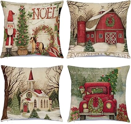 Hlonon - Juego de 4 fundas de cojín de Navidad de 45 x 45 cm - Fundas cuadradas personalizadas con cremallera
