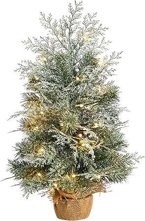 Árboles de Navidad Casi Naturales, Alambre de Hierro, PVC, Flocado, Verde, Ancho x 14 Pulgadas Profundidad x 24 Pulgadas Alto