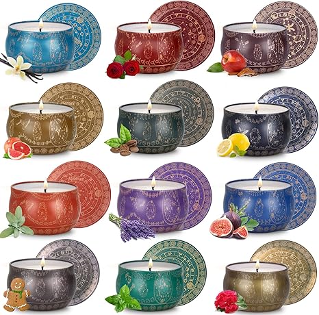 Juego de Velas Perfumadas para Regalo Mujer, 12 Velas Aromáticas Cera de Soja Natural para Mujeres, para Aromaterapia, Boda, Baño, Yoga, Cumpleaños, Día de la Madre y Regalo de San Valentín