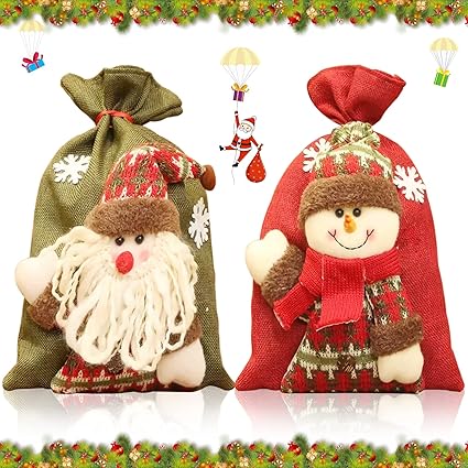 TOPJOWGA Bolsas para Regalo Navidad, 2PCS Saco de Papá Noel, Saco de Navidad con Cordón, Bolsa de Papá Noel para Rellenar, Bolsa de Navideña, Regalos Saco de Papá Noel, Decoración Fiesta de Navidad
