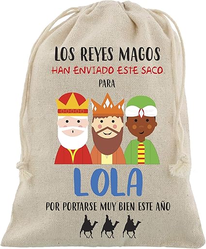 Desconocido Saco Navidad Regalos Personalizado con Nombre Saco de algodón orgánico para Meter Regalos de papá Noel o Reyes Magos (Reyes Magos Mitad)