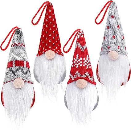 D-FantiX - Adornos navideños con gnomos Juego de 4, Hechos a Mano Hechos a Mano de Tomte Gnomos suecos de Felpa de Santa Elf Adornos de Mesa árbol de Navidad decoración Colgante decoración del hogar