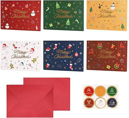 Tarjetas de Navidad 18 Piezas, Tarjetas de Felicitación Navideñas con Sobres -6 Diseños Tarjetas Plegadas de 165 x 115 mm, Tarjeta de Felicitación Sencilla y Elegante para Familiare, Amigos y Negocios