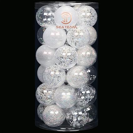 Sea Team 60mm/2.36  Adornos Variados Transparentes Bolas de Navidad,Decoraciones Ornamentales Resistente.para Colgar en el árbol de Navidad,Paquete de Regalar Portátil Set de Navidad(30pcs)