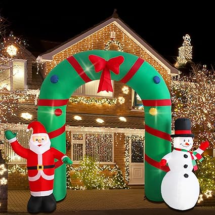 SHDEJTG Decoración inflable de Navidad de 10 pies para exteriores, decoración inflable de patio, decoración de arco de Papá Noel y muñeco de nieve, luces LED integradas para fiestas de Navidad,