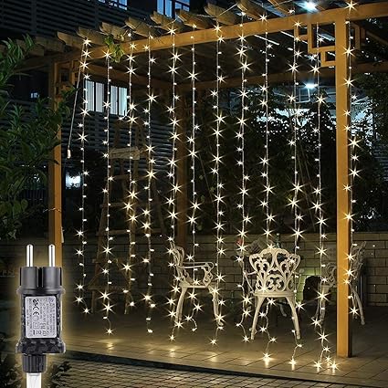 SALCAR Cortina de luces LED 3 * 3 metros, 300 LEDs, Luz de la Cortina para navidad, decoracion de fiestas, celebraciones, interiores, 8 programas de cambio de luz (luz cálida)