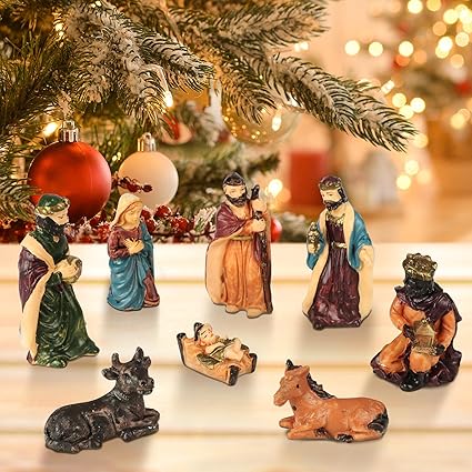 Matogle 8 piezas Belén de madera para belén de Navidad, decoración perfecta de Navidad, accesorio de belén, decoración navideña para recuerdo de Jesús, decoración del hogar