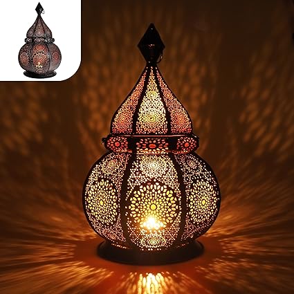 Gadgy Farol Marroquí. Farol Vela Decorativo Efecto Sombra. Decoración Oriental Lámpara Marroquí. Farol Turco para Velas. Farolillos de Velas Vintage para Interior y Exterior. Decoración Ramadán