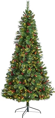 Nearly Natural Árbol de Navidad Artificial, PVC, Aguja, Cono de pino, Alambre de Hierro, Metal, Verde, 41 Pulgadas de Ancho x 41 Pulgadas de Profundidad x 84 Pulgadas de Alto