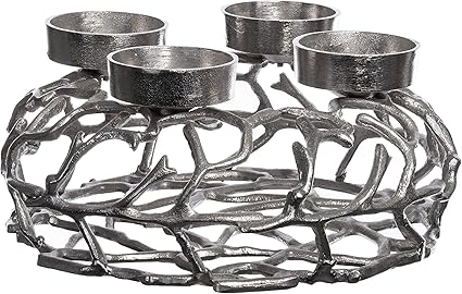 Brandsseller Corona de Adviento, diámetro de 35 cm, altura de 16 cm, corona de Navidad, soporte para velas, decoración de Adviento, aluminio, plata