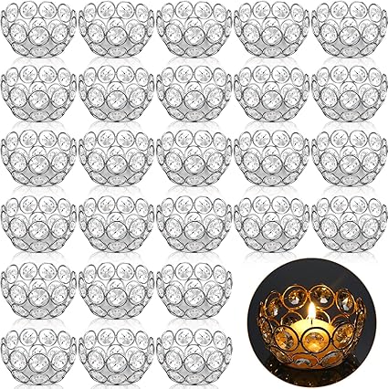 30 portavelas votivos para velas de té, portavelas de cristal, portavelas decorativos, centro de mesa para boda, fiesta, hogar, decoración de mesa (plateado)