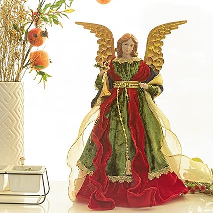 Adorno ángel Punta Árbol Navidad - Árbol de Navidad ángel en la Parte Superior Ángel de Navidad Árbol de Navidad en la Parte Superior para Adornos de árbol de Navidad 45 cm (Rojo Verde)