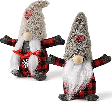 D-FantiX 2 Decoraciones de gnomos de Navidad, Adornos de Felpa Hechos a Mano, gnomos de suecos Tomte, Figuras escandinavas de Papá Noel, muñeca de Elfo, Mesa de Navidad, decoración del hogar, Regalo