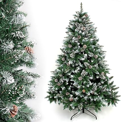 YORBAY - Árbol de Navidad Artificial Natural de Blanco Nevado, 120cm 390 Puntas Incluye Las Piñas y Soporte Metal, para Decoración Navideña Reutilizable