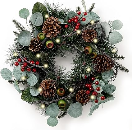Valery Madelyn 46cm Corona Navidad Puerta, Corona Decorativa para Decoración Navideña，Corona de Pared, Guirnalda Navidad, Navidad, Decoración Navideña